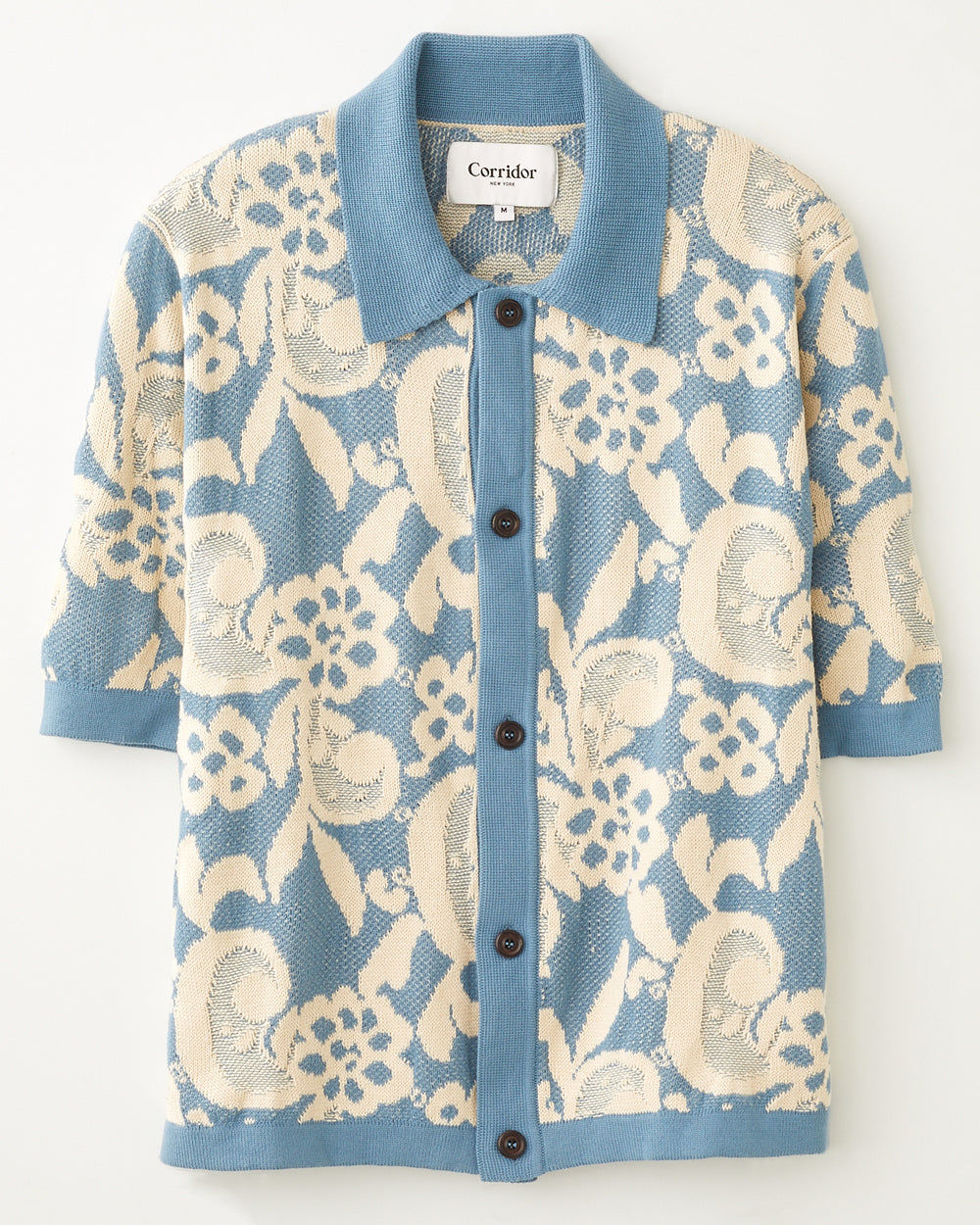 Floral Jacquard Buttondown - Blue-Knit Buttondown-Corridor-Corridor