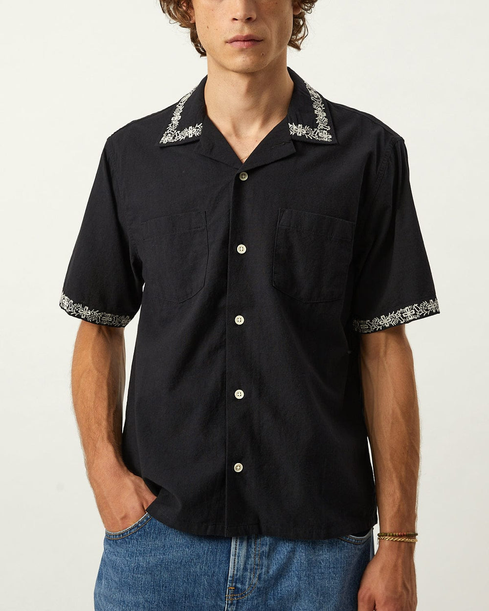 Harmony Embroidered SS - Black-SS Camp w/ 2 Chest Pocket-Original Madras Trading Co. (OMTC)-Corridor