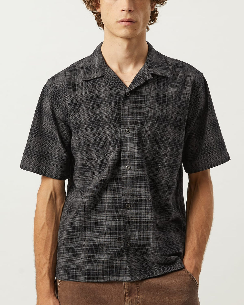 Linen Plaid SS - Black-Short Sleeve Shirt-Original Madras Trading Co. (OMTC)-Corridor