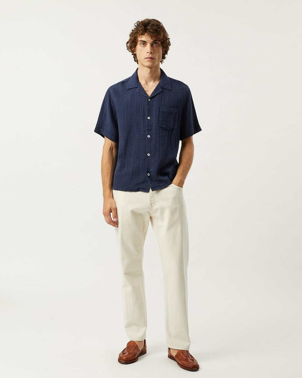 Double Cloth SS - Navy-SS Camp w/ 1 Chest Pocket-Ekviraa Designs-Corridor