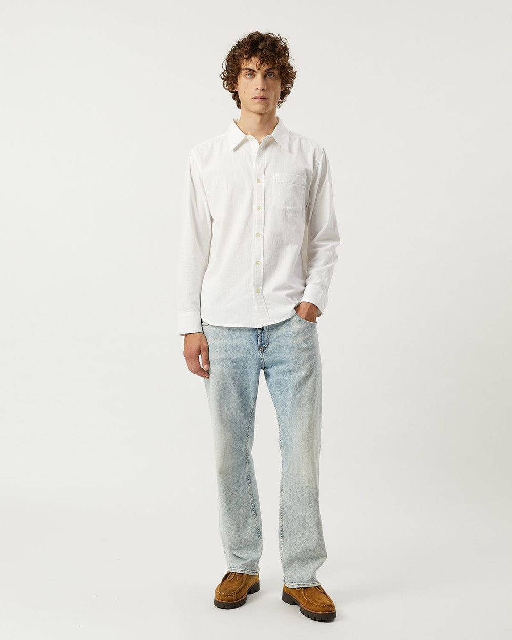 Linen Cotton LS - White-LS w/ 1 Chest Pocket-Original Madras Trading Co. (OMTC)-Corridor