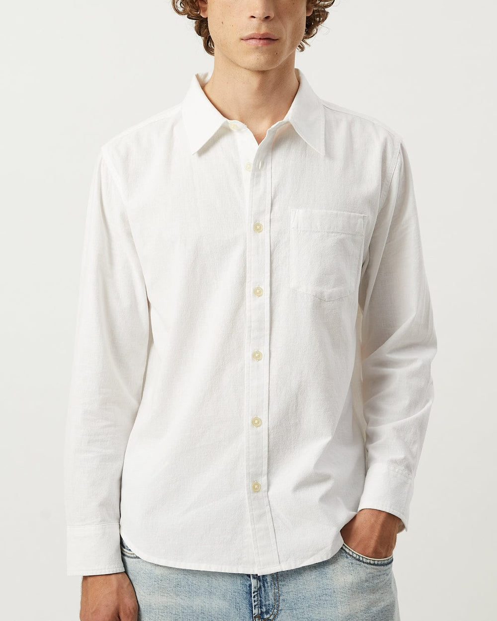 Linen Cotton LS - White-LS w/ 1 Chest Pocket-Original Madras Trading Co. (OMTC)-Corridor