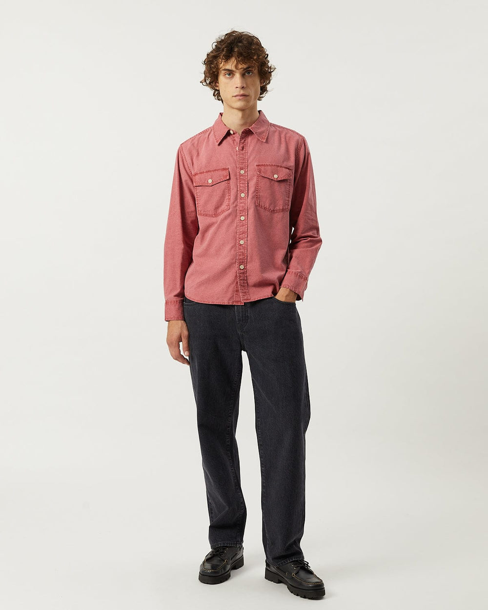 Pigment Dye Canvas LS - Red-LS w/ 2 Chest Pockets-Original Madras Trading Co. (OMTC)-Corridor