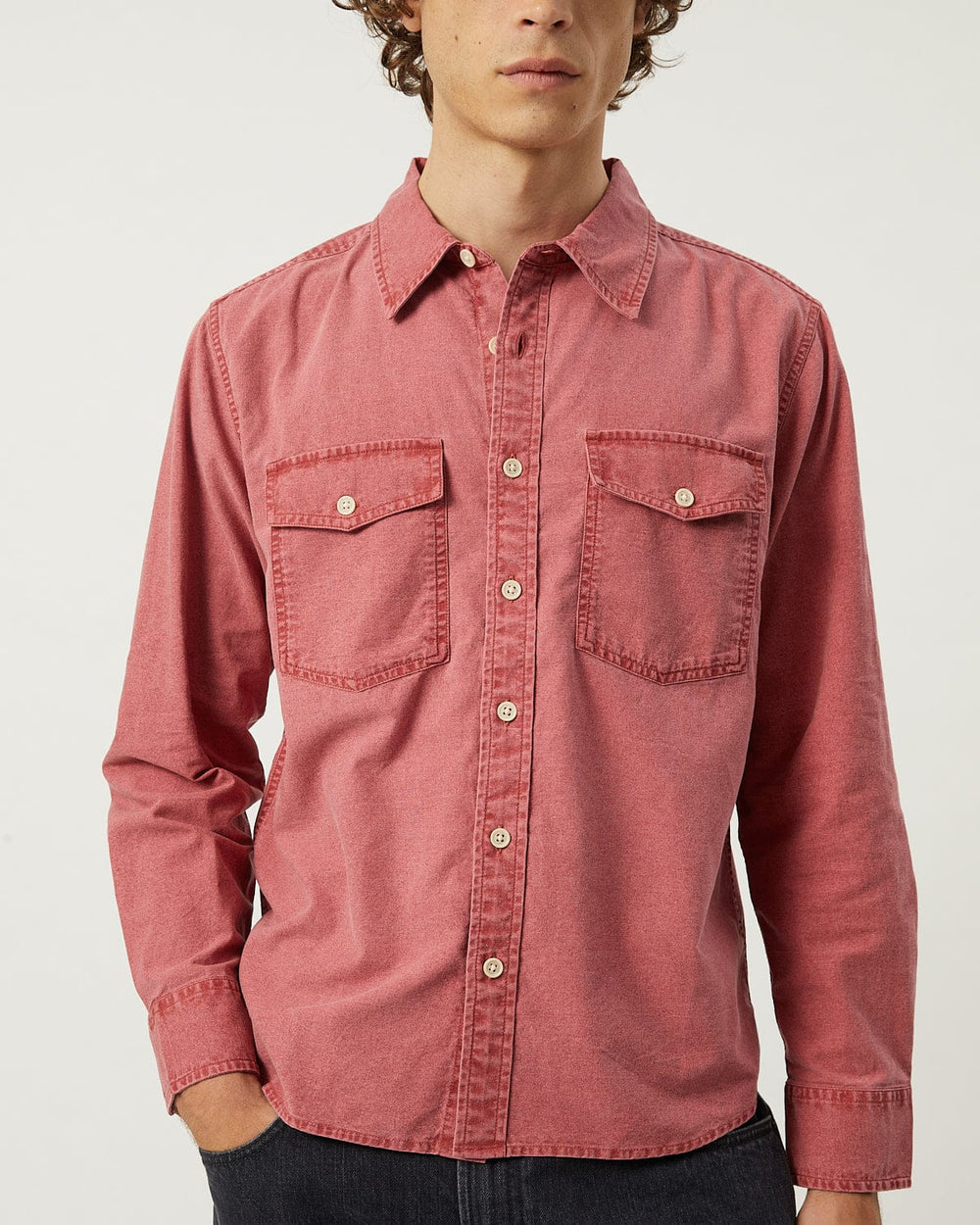 Pigment Dye Canvas LS - Red-LS w/ 2 Chest Pockets-Original Madras Trading Co. (OMTC)-Corridor