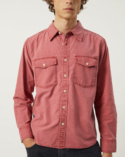 Pigment Dye Canvas LS - Red-LS w/ 2 Chest Pockets-Original Madras Trading Co. (OMTC)-Corridor