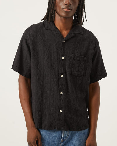 Striped Seersucker SS - Black-SS w/ Camp Collar-Original Madras Trading Co. (OMTC)-Corridor