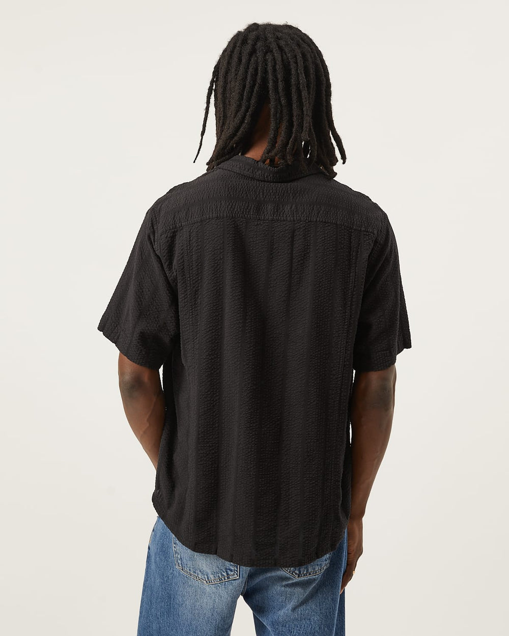 Striped Seersucker SS - Black-SS w/ Camp Collar-Original Madras Trading Co. (OMTC)-Corridor