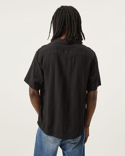 Striped Seersucker SS - Black-SS w/ Camp Collar-Original Madras Trading Co. (OMTC)-Corridor