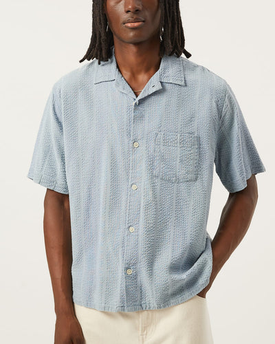 Striped Seersucker SS - Indigo-SS w/ Camp Collar-Original Madras Trading Co. (OMTC)-Corridor