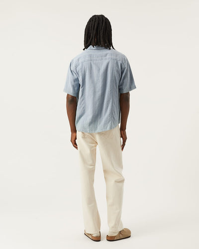 Striped Seersucker SS - Indigo-SS w/ Camp Collar-Original Madras Trading Co. (OMTC)-Corridor