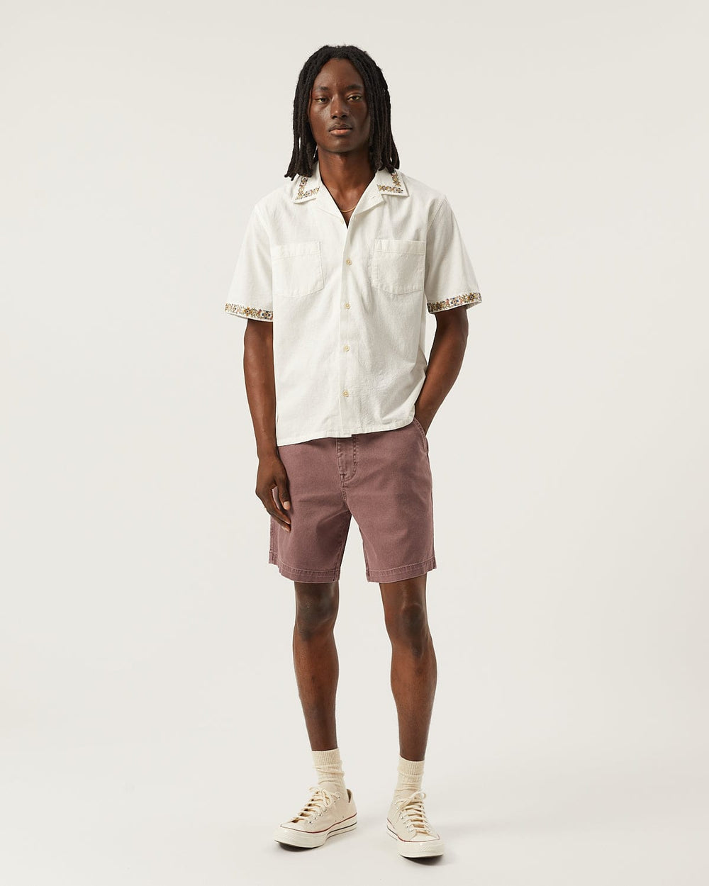 Harmony Embroidered SS - White-SS Camp w/ 2 Chest Pocket-Original Madras Trading Co. (OMTC)-Corridor