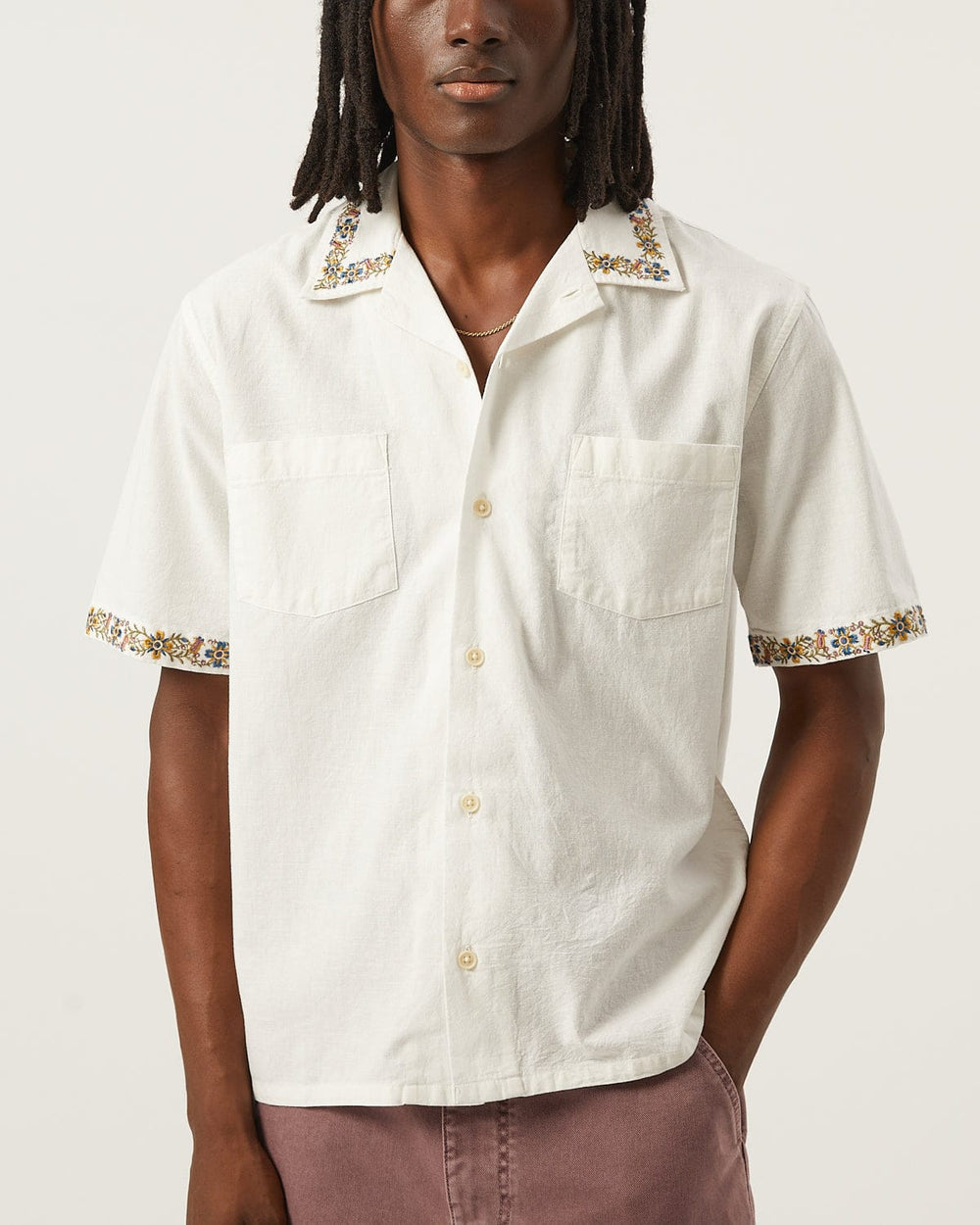 Harmony Embroidered SS - White-SS Camp w/ 2 Chest Pocket-Original Madras Trading Co. (OMTC)-Corridor