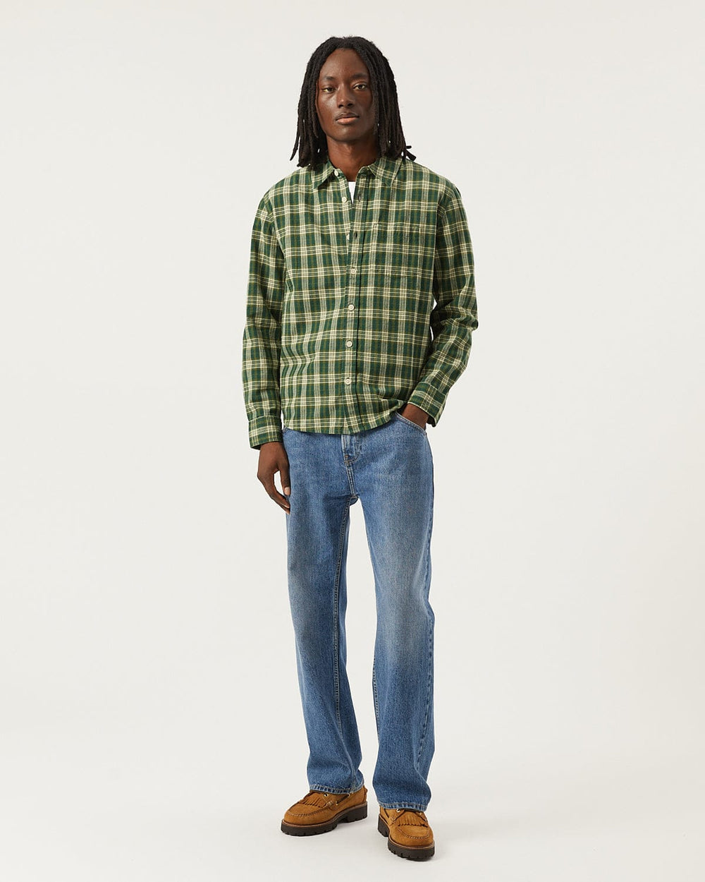 Verdant Check LS-LS w/ 1 Chest Pocket-Original Madras Trading Co. (OMTC)-Corridor