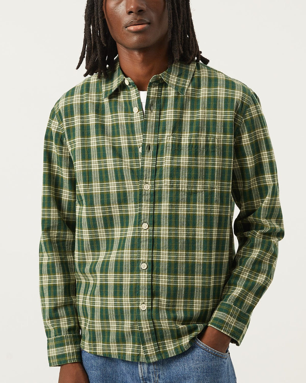 Verdant Check LS-LS w/ 1 Chest Pocket-Original Madras Trading Co. (OMTC)-Corridor