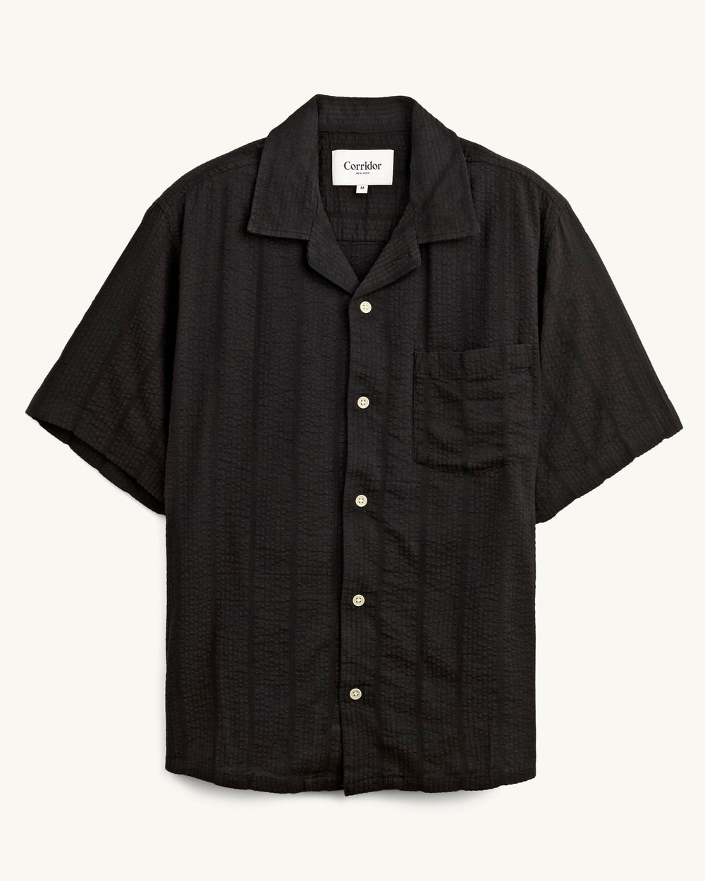 Striped Seersucker SS - Black-SS w/ Camp Collar-Original Madras Trading Co. (OMTC)-Corridor