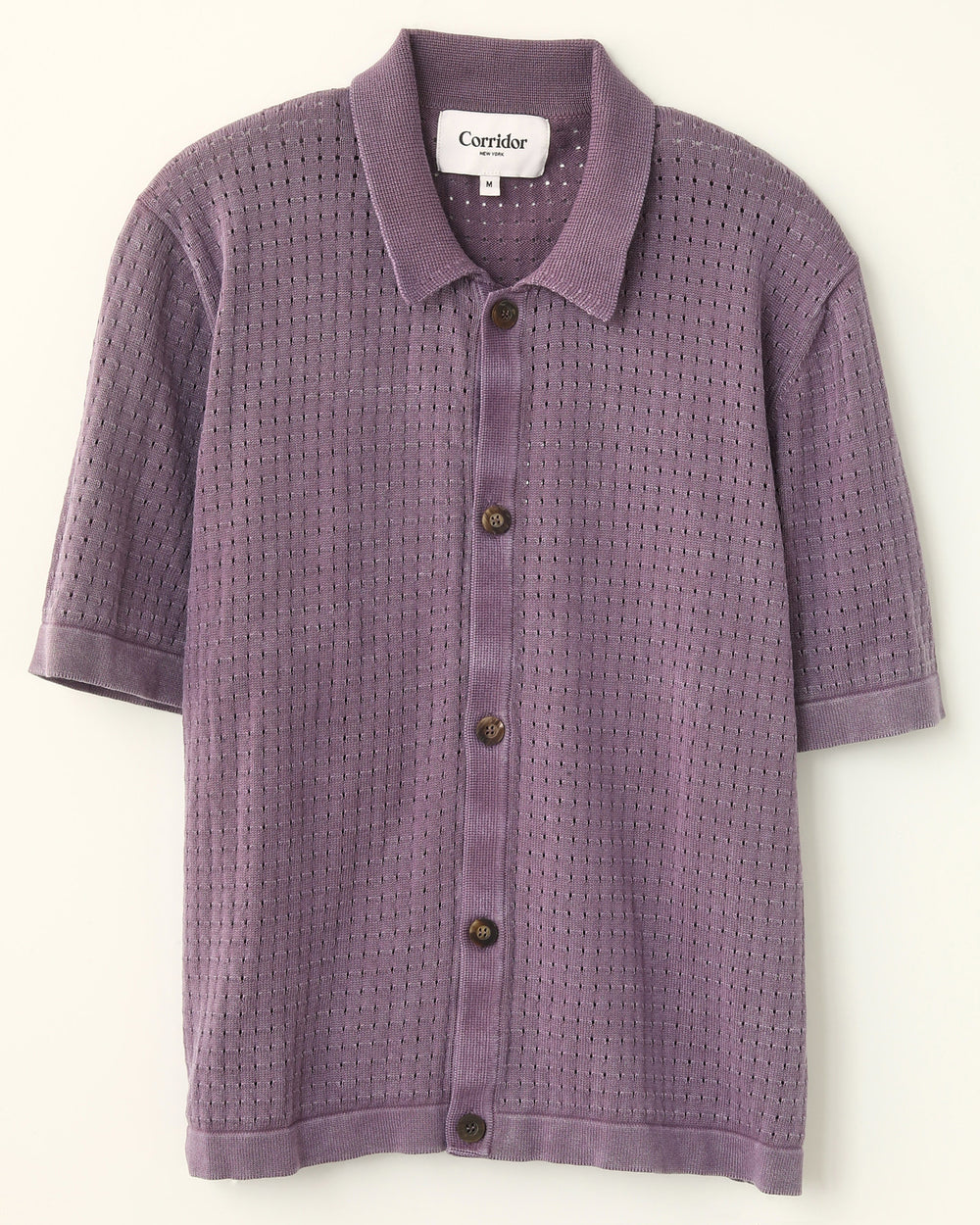 Washed Pointelle Buttondown - Violet-Knit Buttondown-Corridor-Corridor