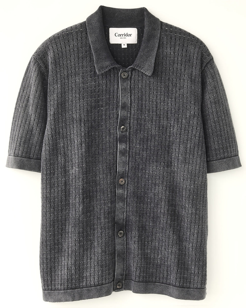 Washed Pointelle Buttondown - Black-Knit Buttondown-Corridor-Corridor