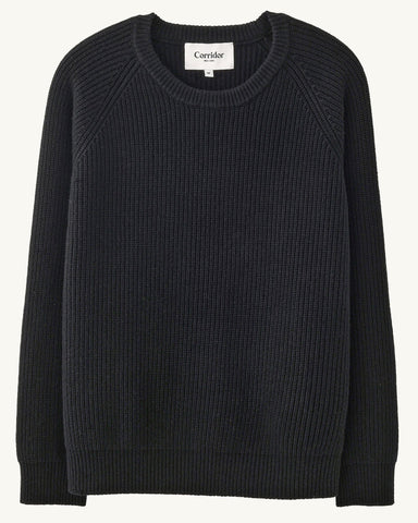 Wool Cashmere Ribbed Crewneck - Black