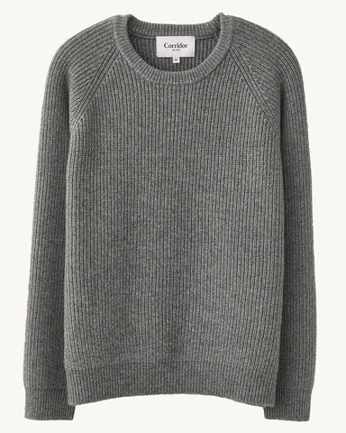 Wool Cashmere Ribbed Crewneck - Grey