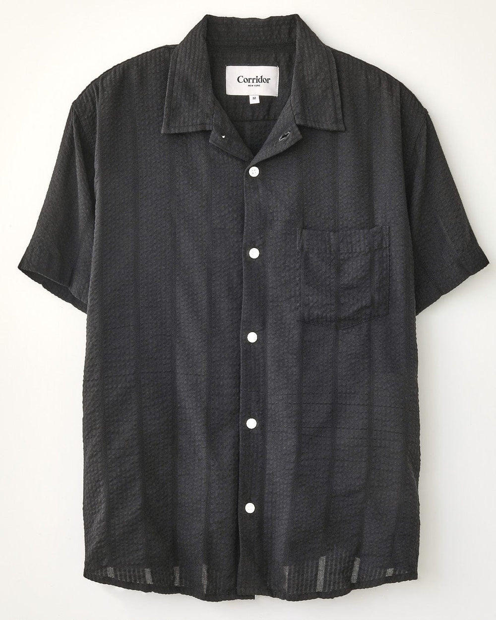 Striped Seersucker SS - Black-SS w/ Camp Collar-Corridor-Corridor