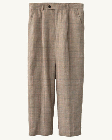 Plaid Linen Pleated Trouser