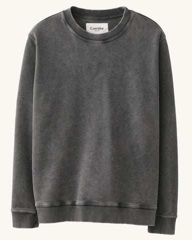 French Terry Crewneck - Washed Black