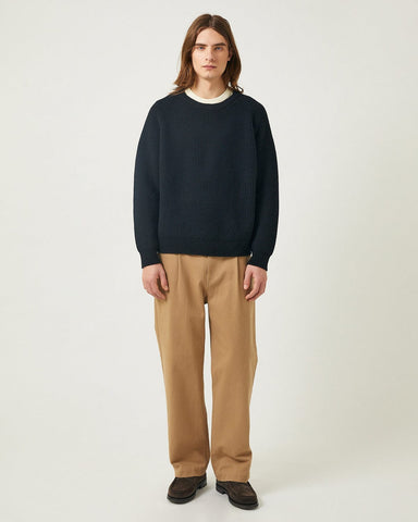 Wool Cashmere Ribbed Crewneck - Black