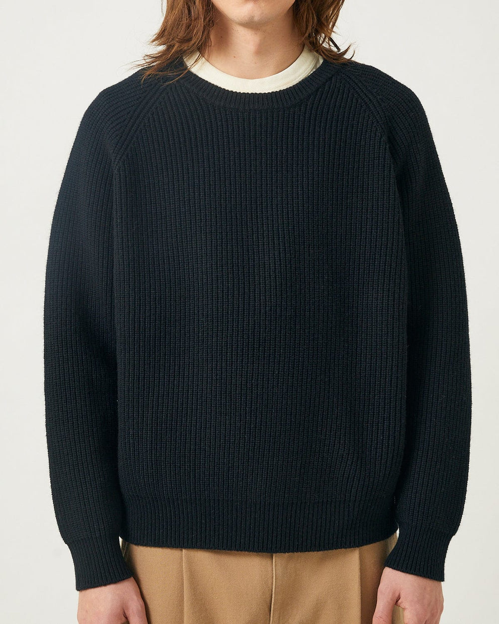 Wool Cashmere Ribbed Crewneck - Black-Crewneck-Black Q-Corridor