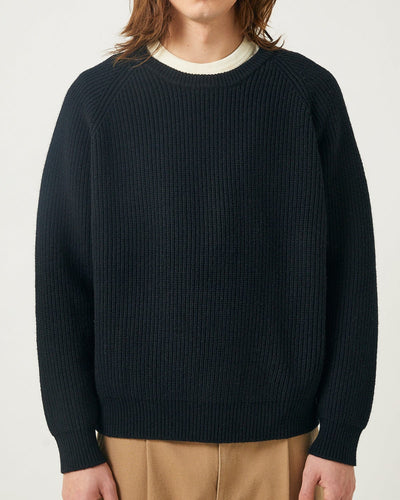 Wool Cashmere Ribbed Crewneck - Black-Crewneck-Black Q-Corridor