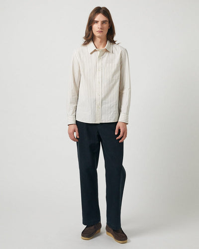 Poplin Stripe LS - Natural-Long Sleeve Shirt-Black Q-Corridor