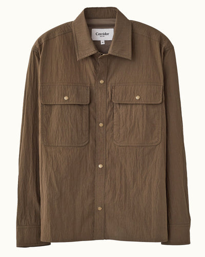 Crinkled Cotton Nylon Shirt - Brown-LS-Black Q-Corridor