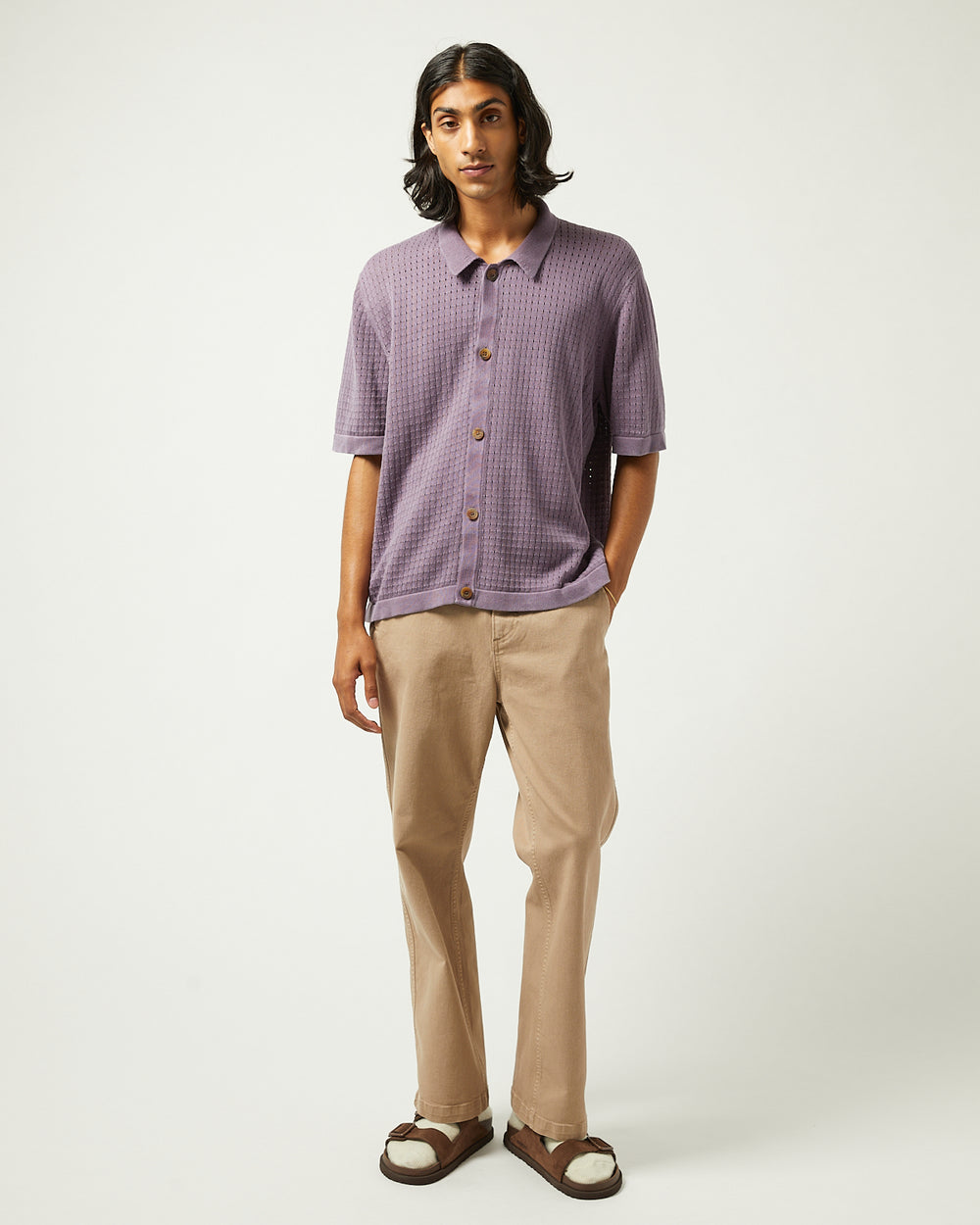 Washed Pointelle Buttondown - Violet-Knit Buttondown-Corridor-Corridor