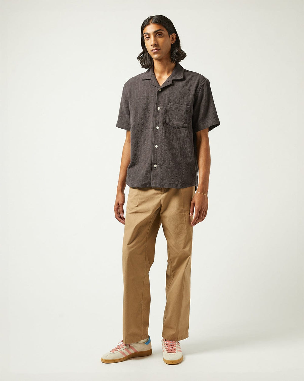 Basket Weave Stripe SS - Black-SS w/ Camp Collar-Corridor-Corridor