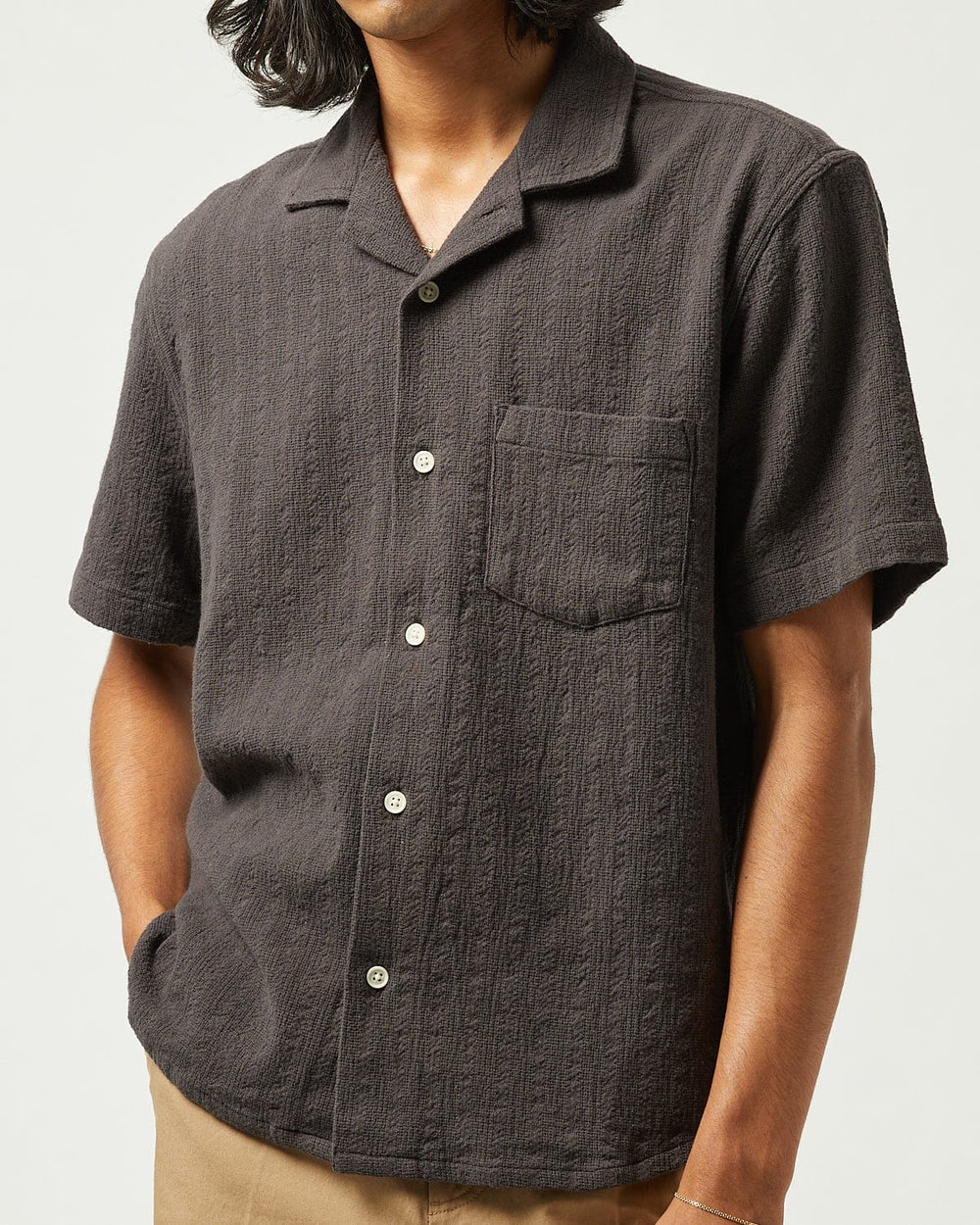 Basket Weave Stripe SS - Black-SS w/ Camp Collar-Corridor-Corridor