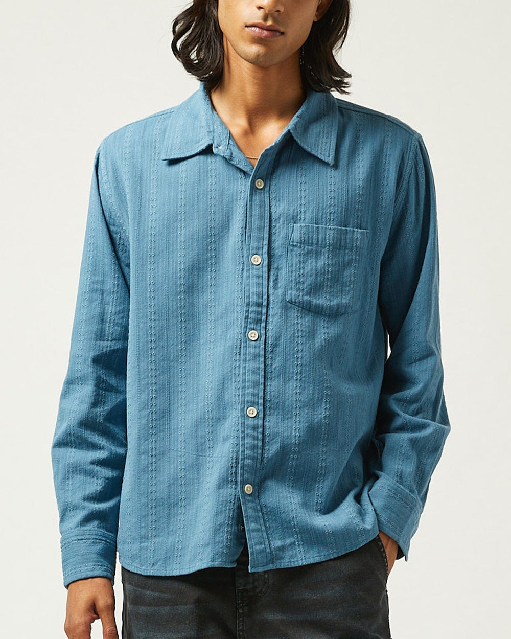 Ripple LS - Blue-Long Sleeve Shirt-Original Madras Trading Co. (OMTC)-Corridor