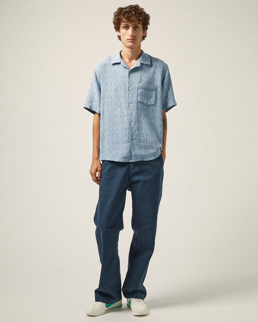 Rainbow Weave SS - Indigo-Short Sleeve Shirt-Corridor-Corridor