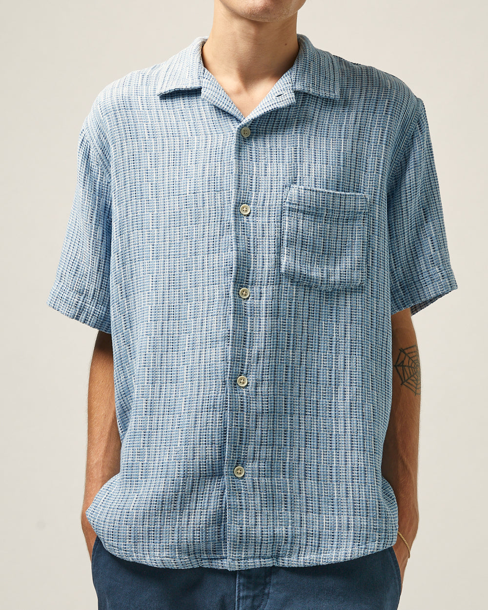 Rainbow Weave SS - Indigo-Short Sleeve Shirt-Corridor-Corridor