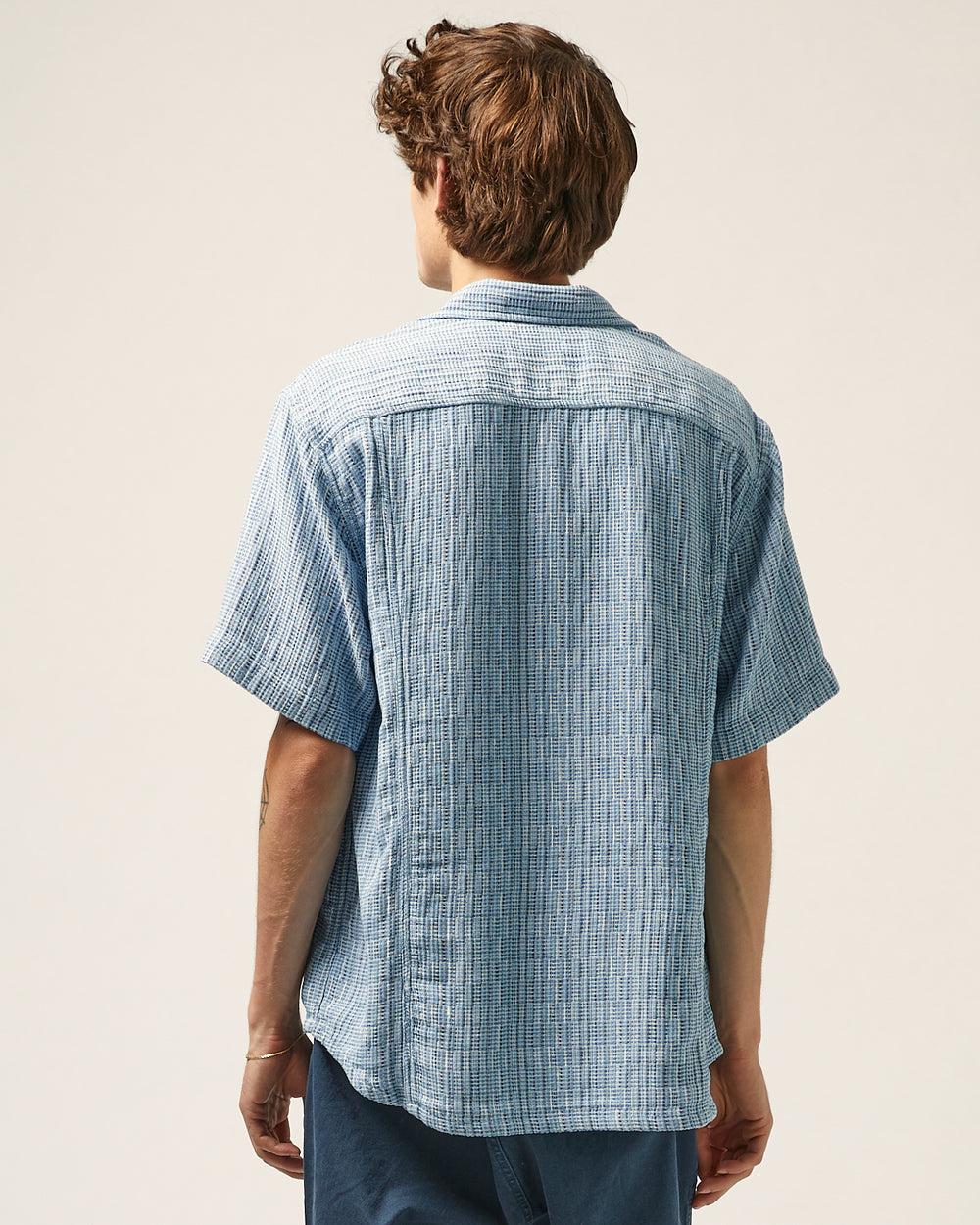 Rainbow Weave SS - Indigo-Short Sleeve Shirt-Corridor-Corridor