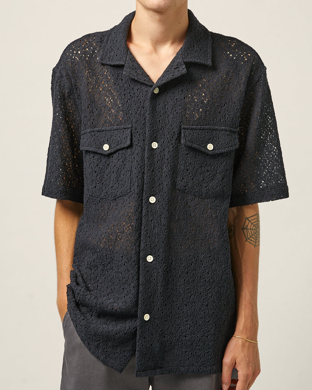 Floral Lace SS Camp - Black-Short Sleeve Shirt-Corridor-Corridor