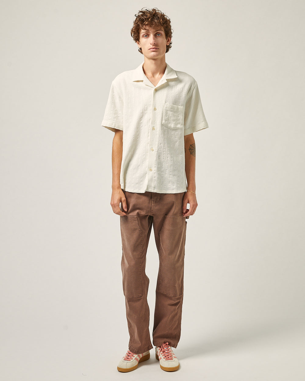 Basket Weave Stripe SS Camp - Natural-Short Sleeve Shirt-Corridor-Corridor