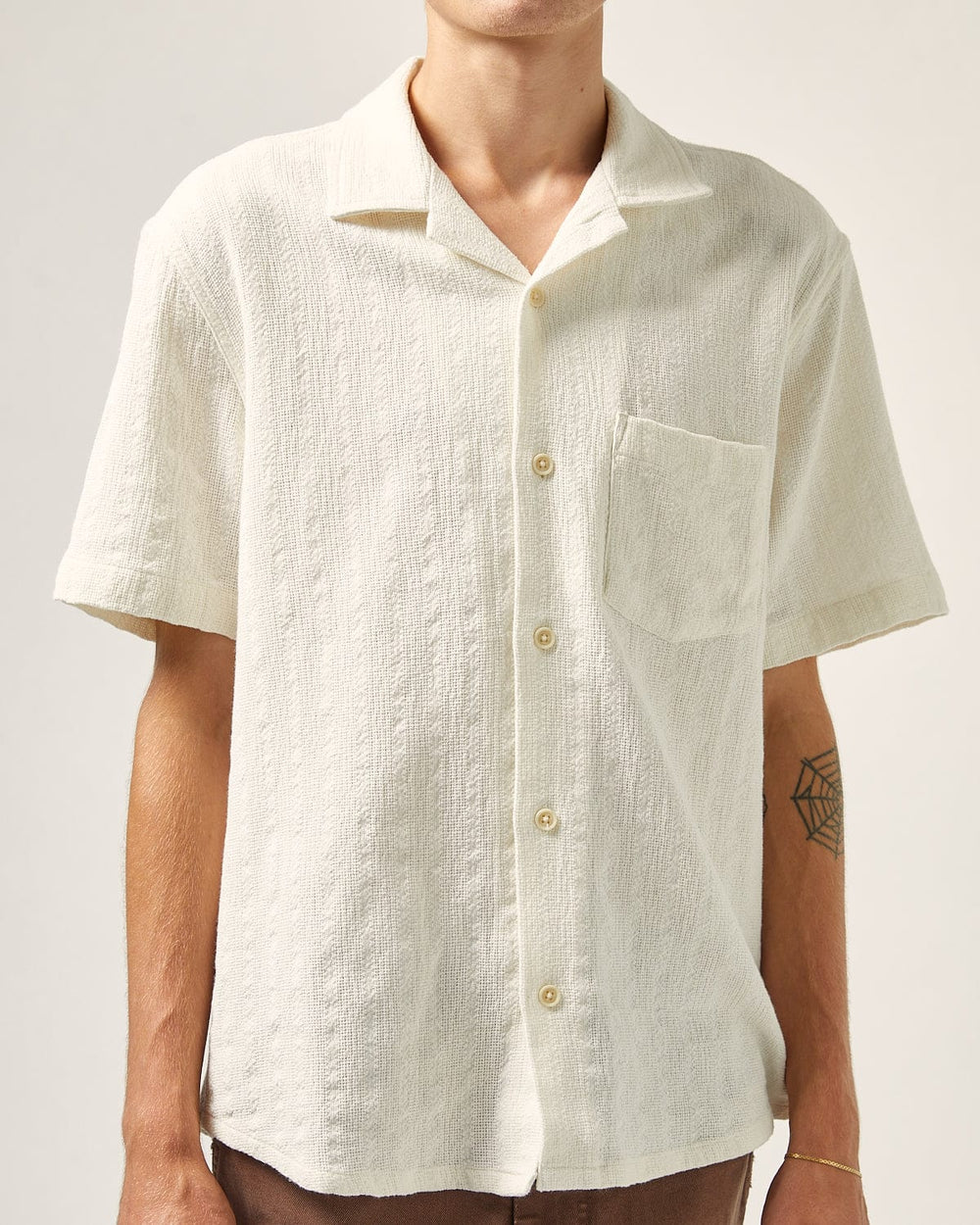 Basket Weave Stripe SS Camp - Natural-Short Sleeve Shirt-Corridor-Corridor