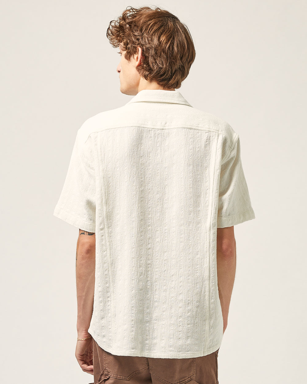 Basket Weave Stripe SS Camp - Natural-Short Sleeve Shirt-Corridor-Corridor