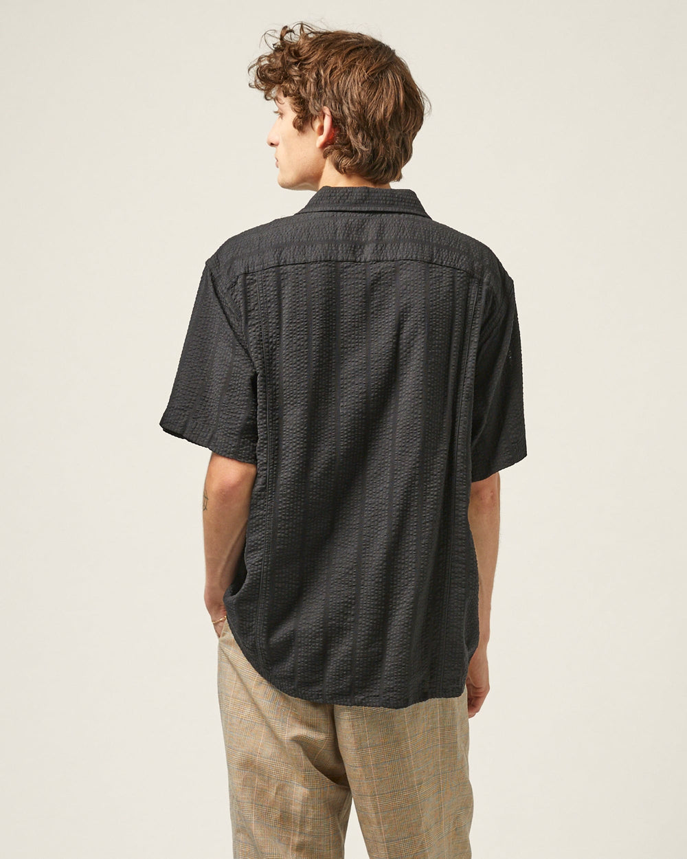 Striped Seersucker SS - Black-Short Sleeve Shirt-Corridor-Corridor