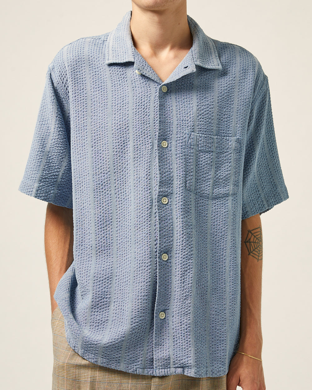 Striped Seersucker SS - Indigo-Short Sleeve Shirt-Corridor-Corridor