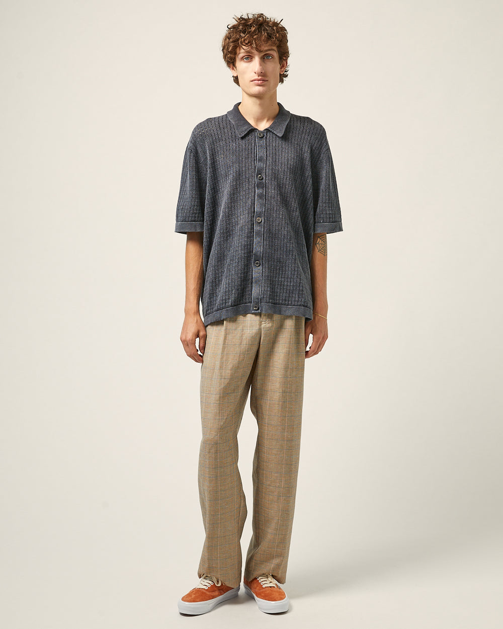 Washed Pointelle Buttondown - Black-Knit Buttondown-Corridor-Corridor