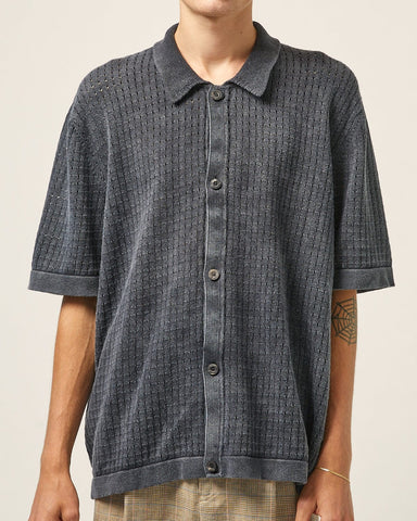 Washed Pointelle Buttondown - Black