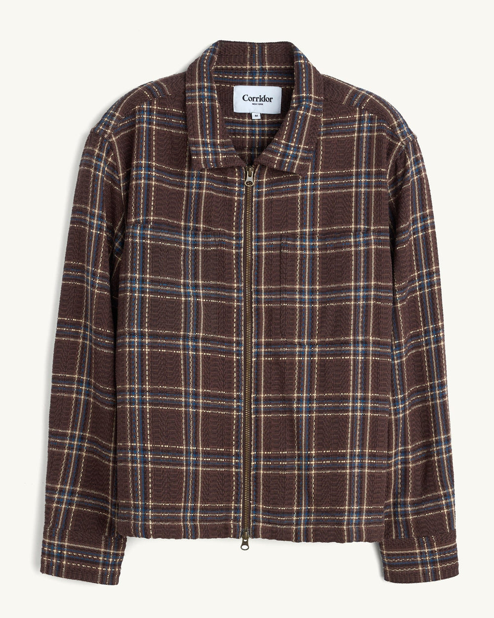 Corridor Men's Venice Plaid Zip-Front Shirt - Brown - Size Large Corridor Men's Venice Plaid Zip-Front Shirt - Brown - Size Large