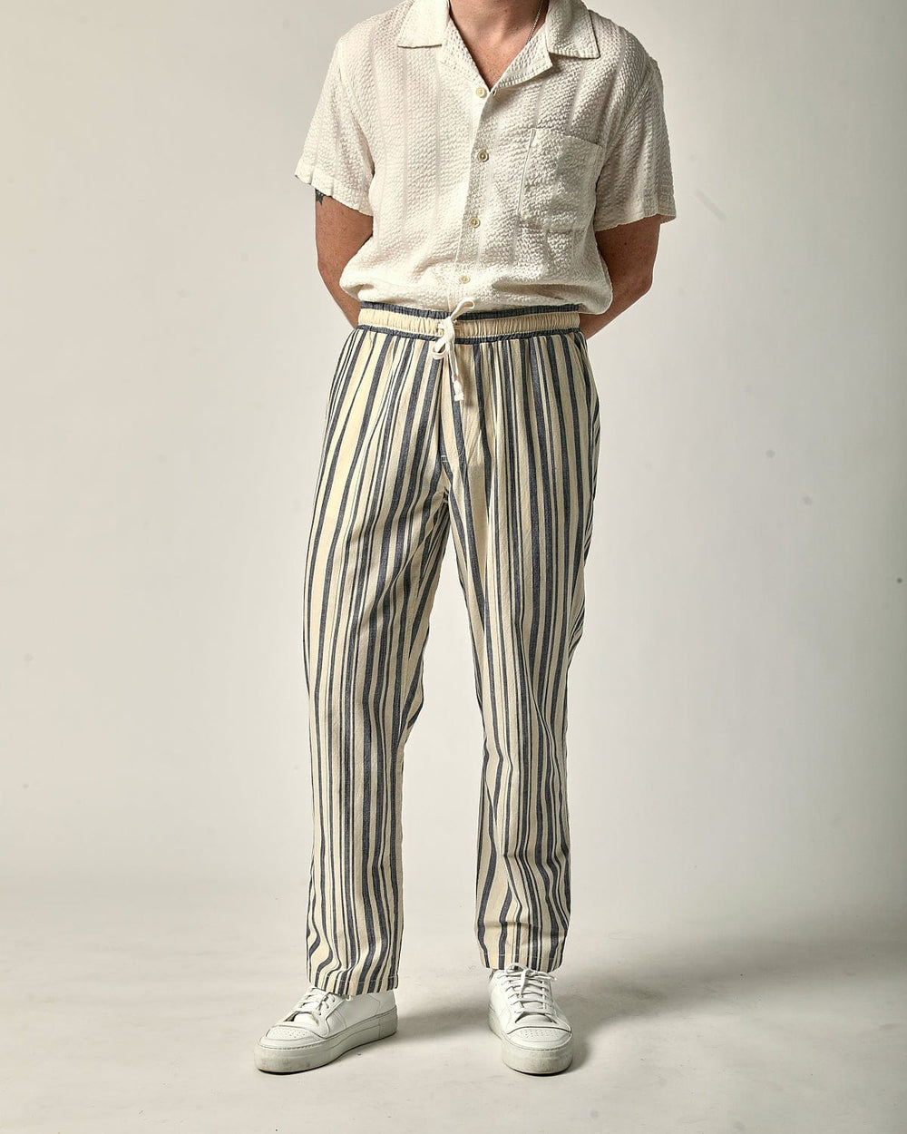 Striped Dyed Canvas Drawstring Trouser-Draw String Trousers-Corridor-Corridor