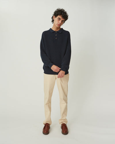 LS Slouchy Polo  - Navy