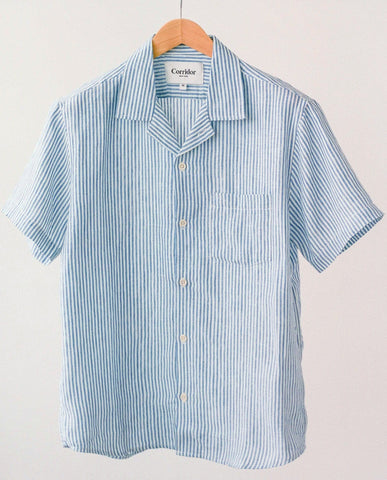 Linen Stripe SS - Blue